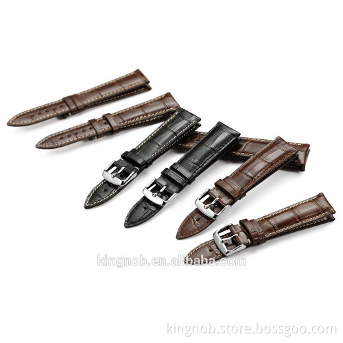18 to 22mm Stainless Steel Pin Buckle Calf Leather Watch Band Strap